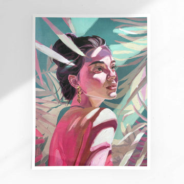 GIRL IN PALMS PINK & GREEN PRINT