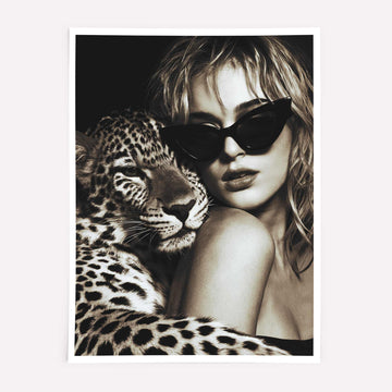 Vogue-inspired poster of a stylish woman with a leopard