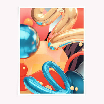 Surreal Abstract Art Print, Modern Wall Art with Metallic Shapes, 3D Fluid Design, Contemporary Home Decor