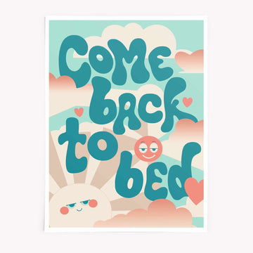 Come Back To Bed retro typography poster – cute romantic pastel wall art by Afterhours Gallery