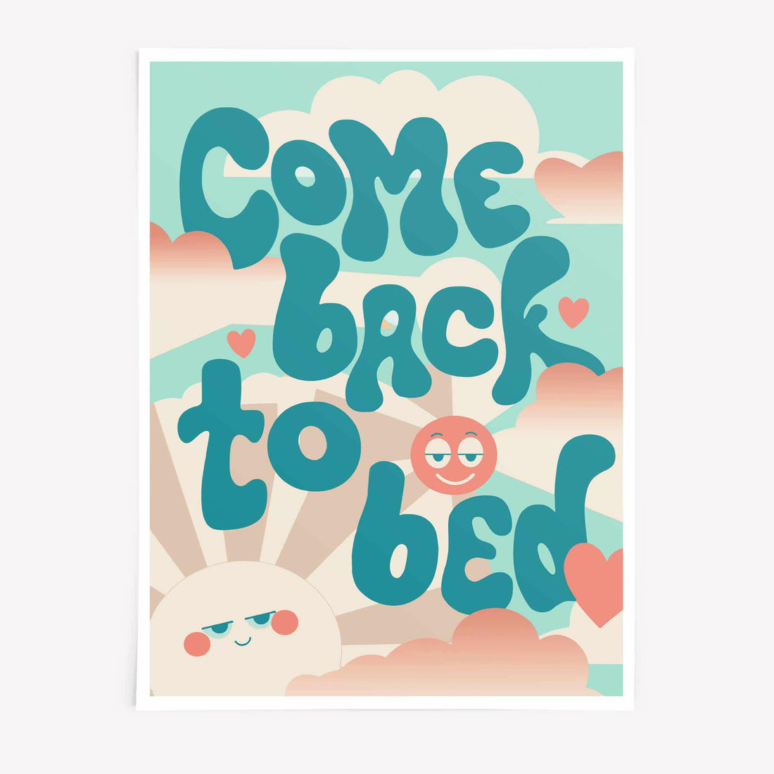 Come Back To Bed retro typography poster – cute romantic pastel wall art by Afterhours Gallery