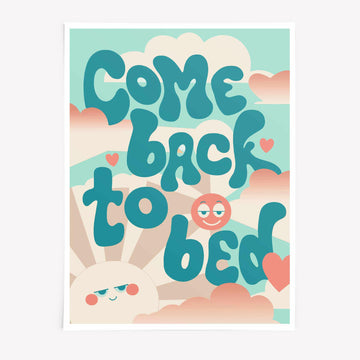 Come Back To Bed retro typography poster – cute romantic pastel wall art by Afterhours Gallery