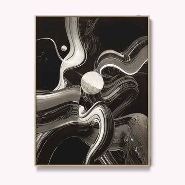 Modern ink painting print with oak fram