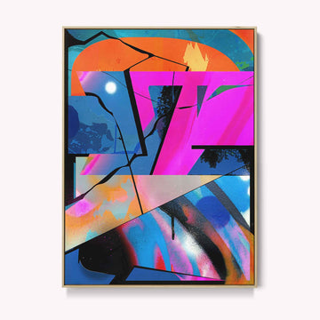 Oak framed canvas with colorful graffiti design
