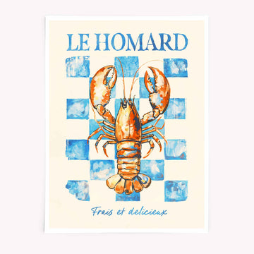 French lobster poster Le Homard for kitchen wall, Coastal chic lobster print, After Hours Gallery lobster kitchen art