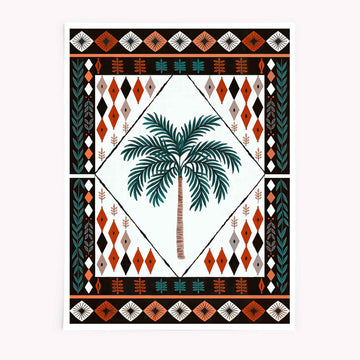 Boho Moroccan palm tree print with diamond border by Afterhours Gallery
