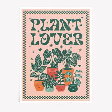 Plant Lover retro poster – whimsical botanical wall art with indoor plants - Afterhours Gallery