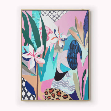 Pink and Blue Floral Balance – Abstract Collage Art Print by After Hours Gallery