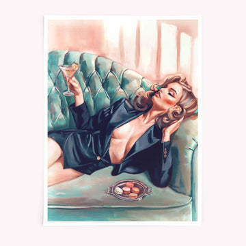Woman on Couch with Martini Poster by Afterhours Galley
