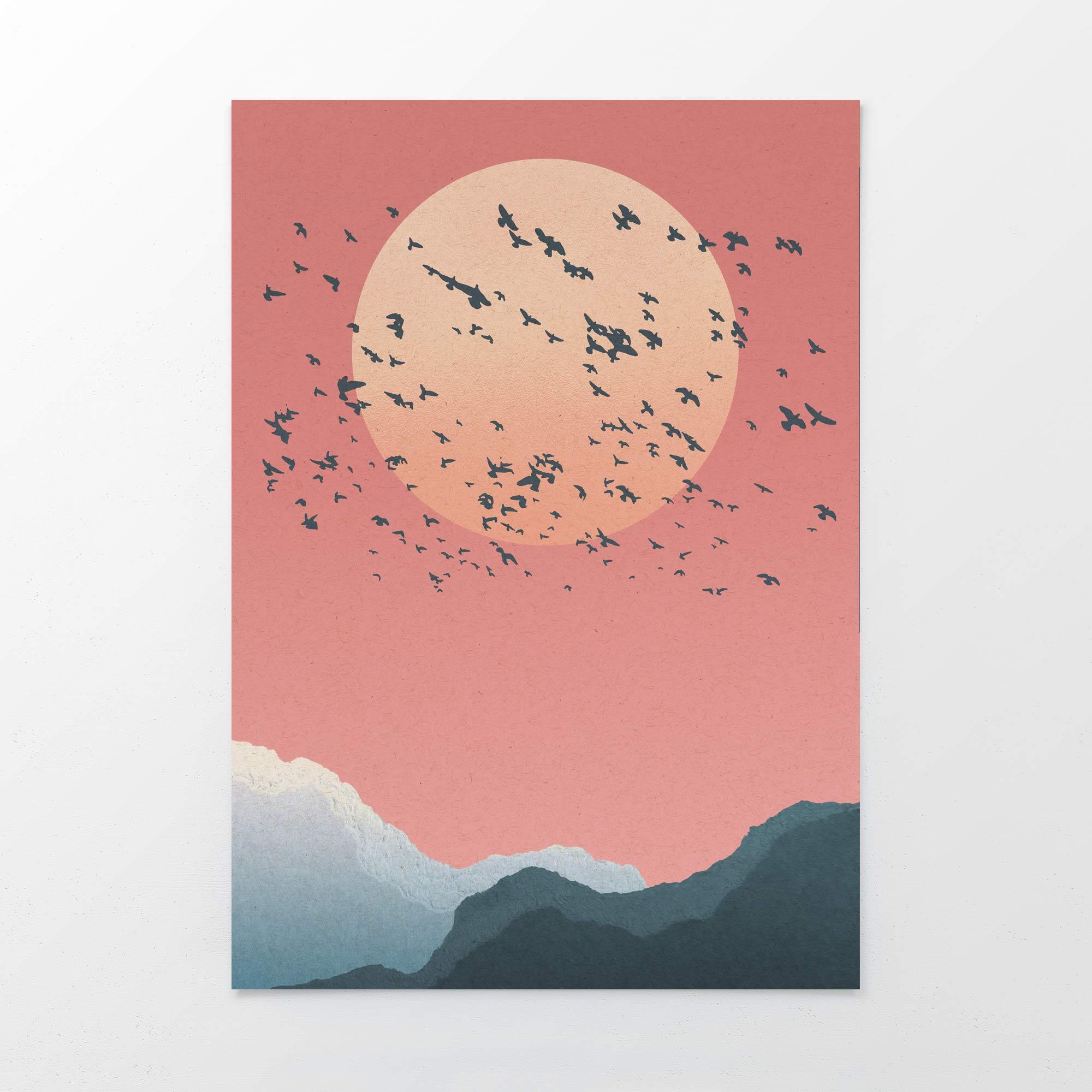 Flock of birds moon print