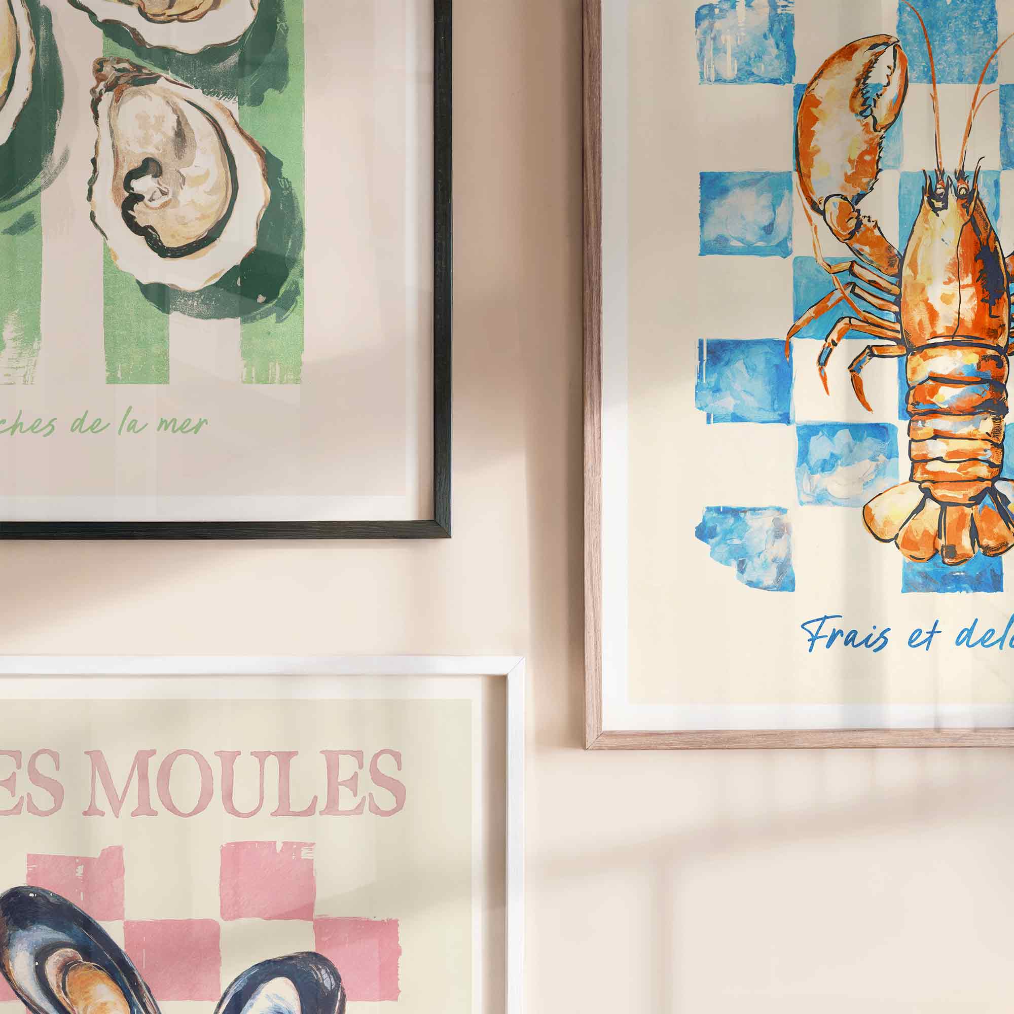 Vintage French Seafood Posters – Nautical Coastal Kitchen Wall Art
