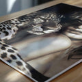 Chic black and white bedroom wall art featuring a leopard