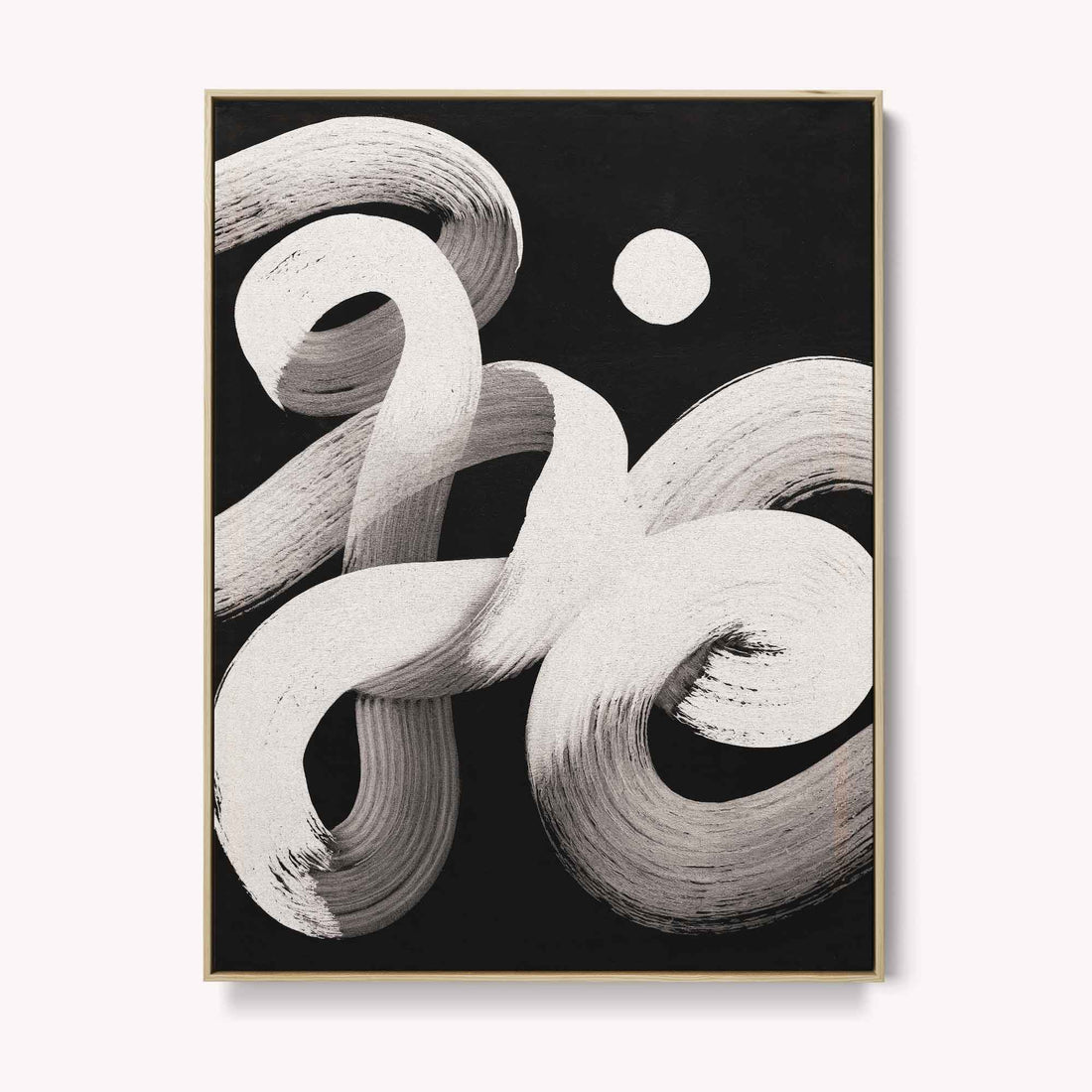 Still in Motion abstract canvas in oak frame on neutral wall