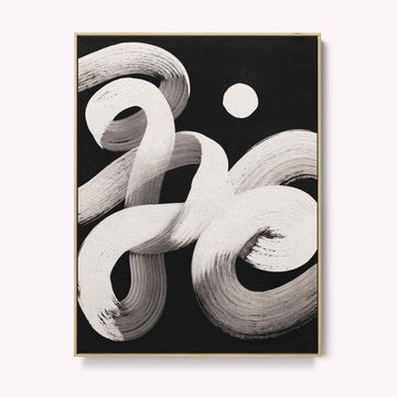 Still in Motion abstract canvas in oak frame on neutral wall