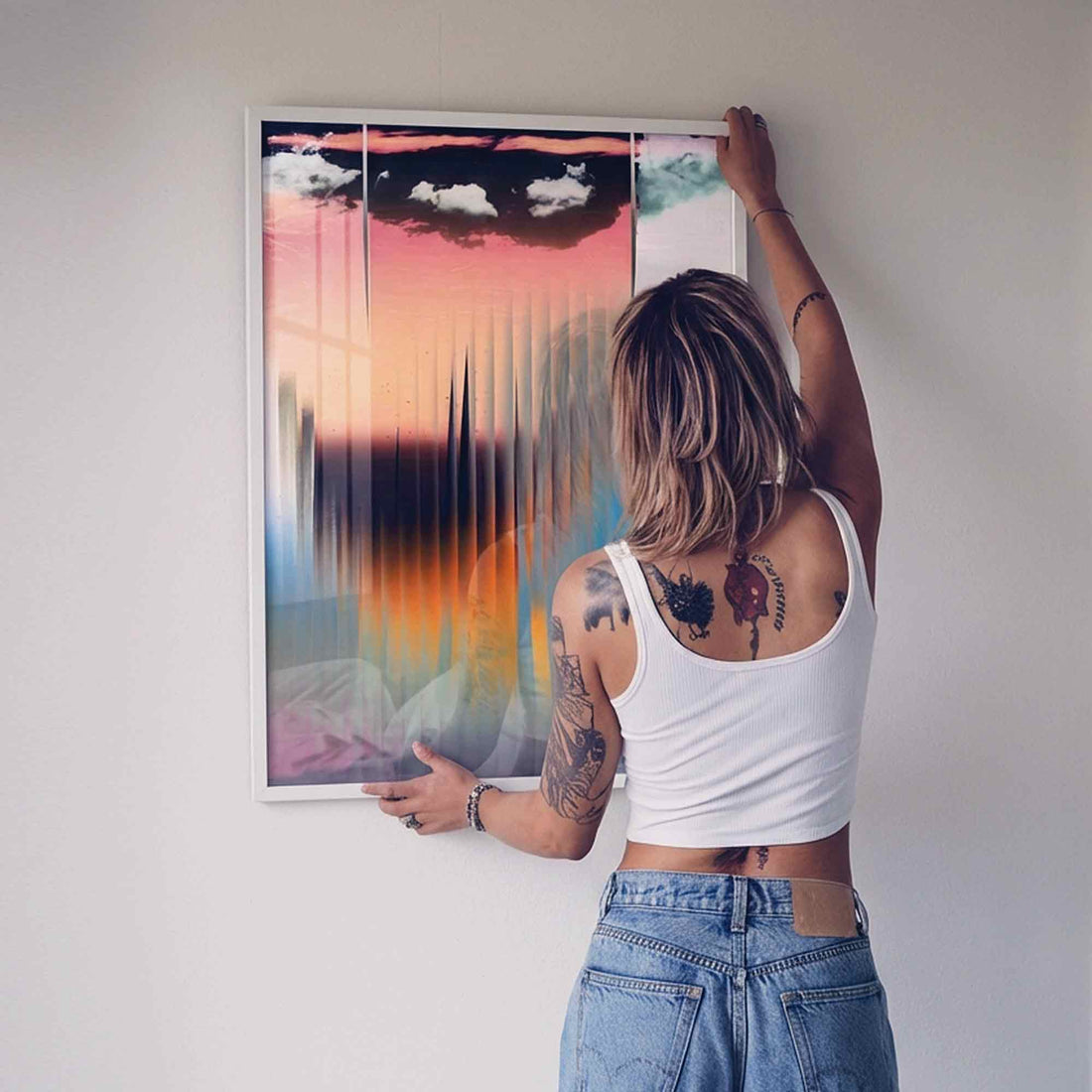 Trendy Abstract Fractal Glass Surreal Framed Print Black