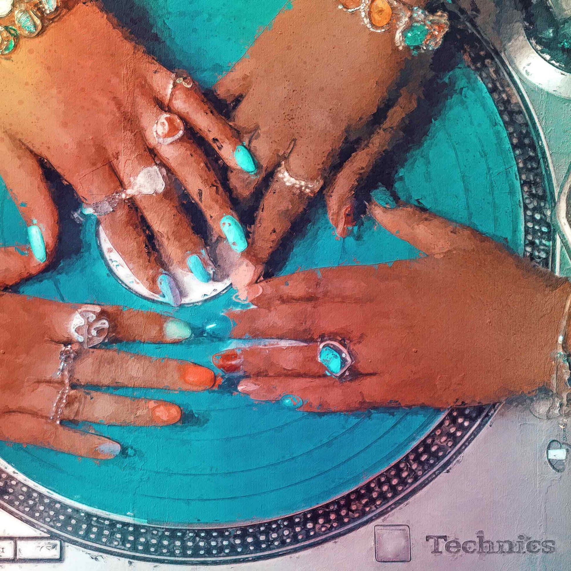 Detail of black african art dj decks poster