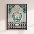 Rustic boho kitchen framed wall art featuring decorative Mediterranean amphora by Afterhours Gallery