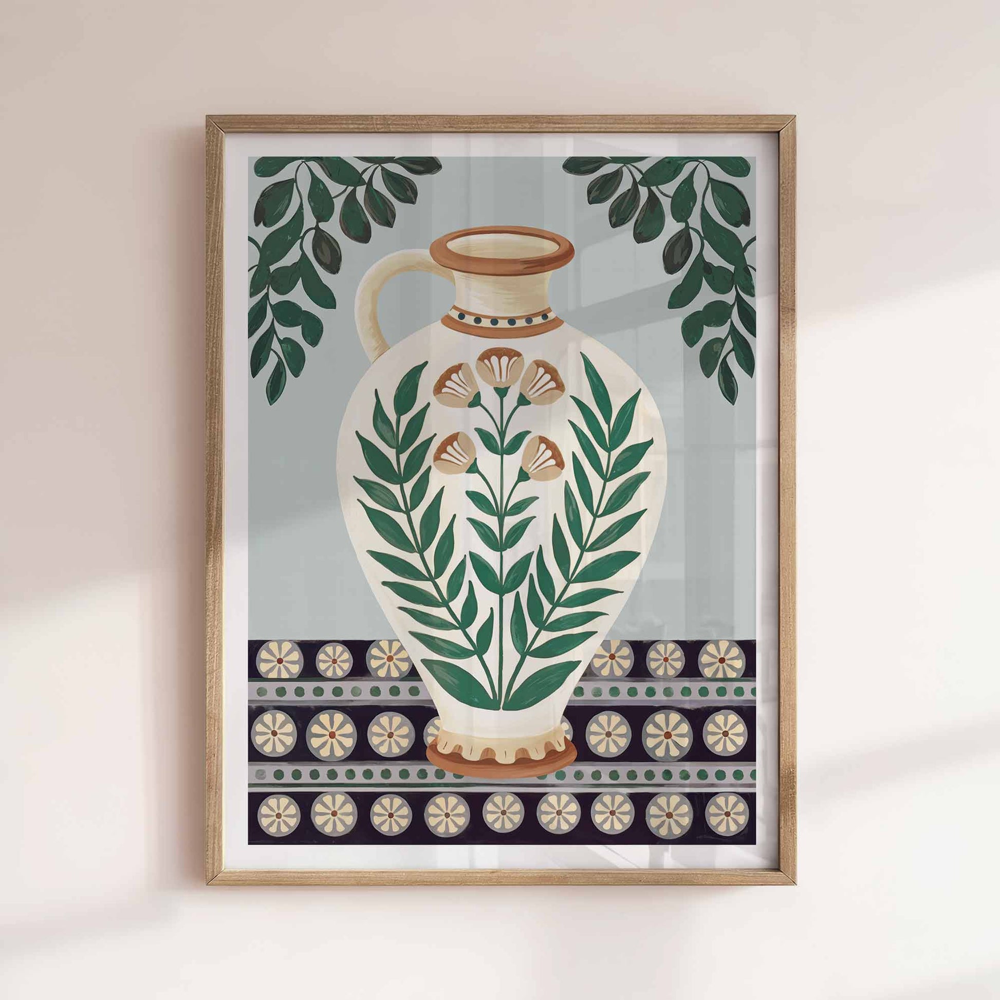 amphora, Mediterranean decor, boho wall art, rustic kitchen print, summer vibes, maximalist art, ceramic illustration, blue white vase, dolce vita home