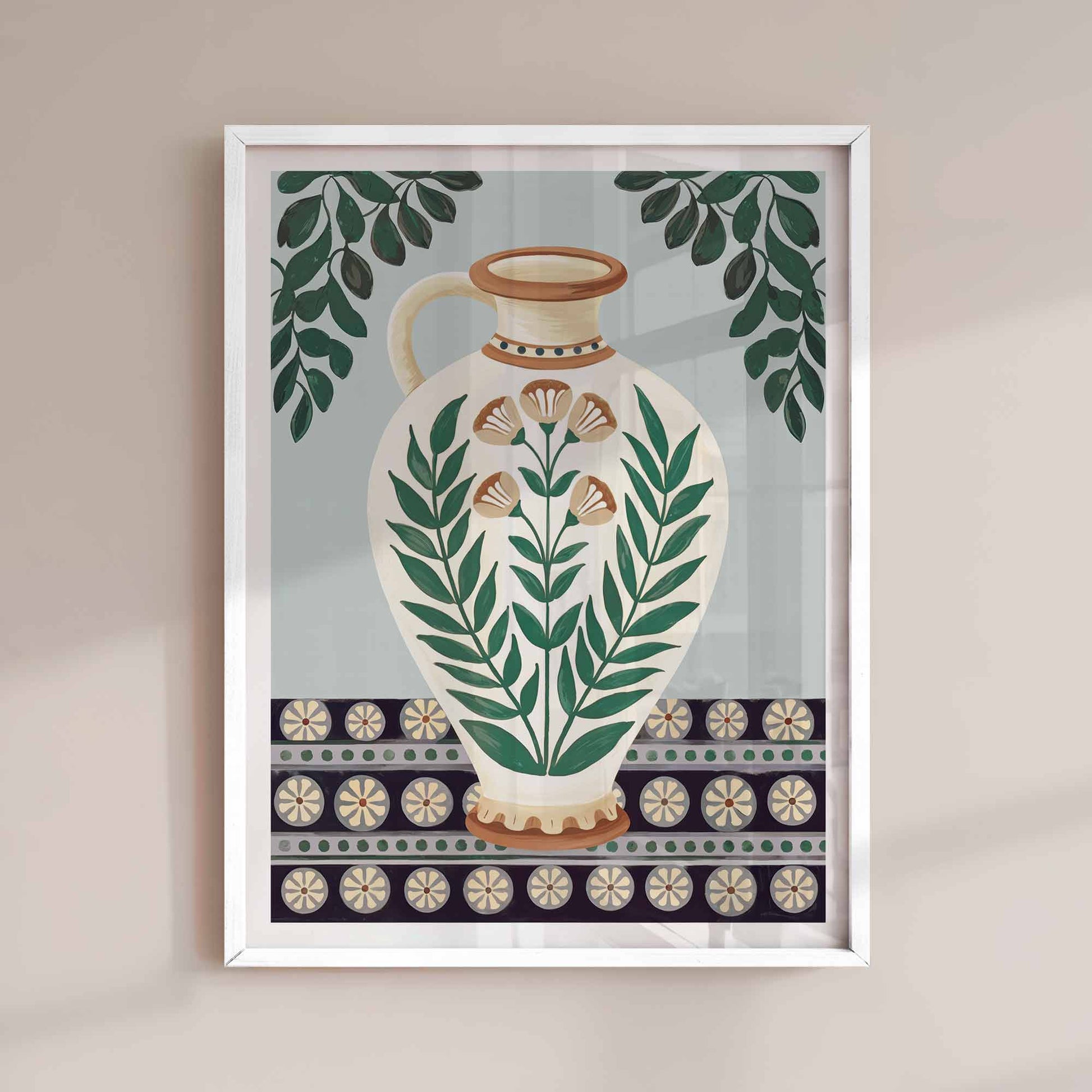 Portuguese amphora blue vase maximalist boho wall decor art print