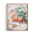 oak framed poster print featuring aperol and olives artwork with warm orange tones and relaxed coastal italian styling by After Hours Gallery