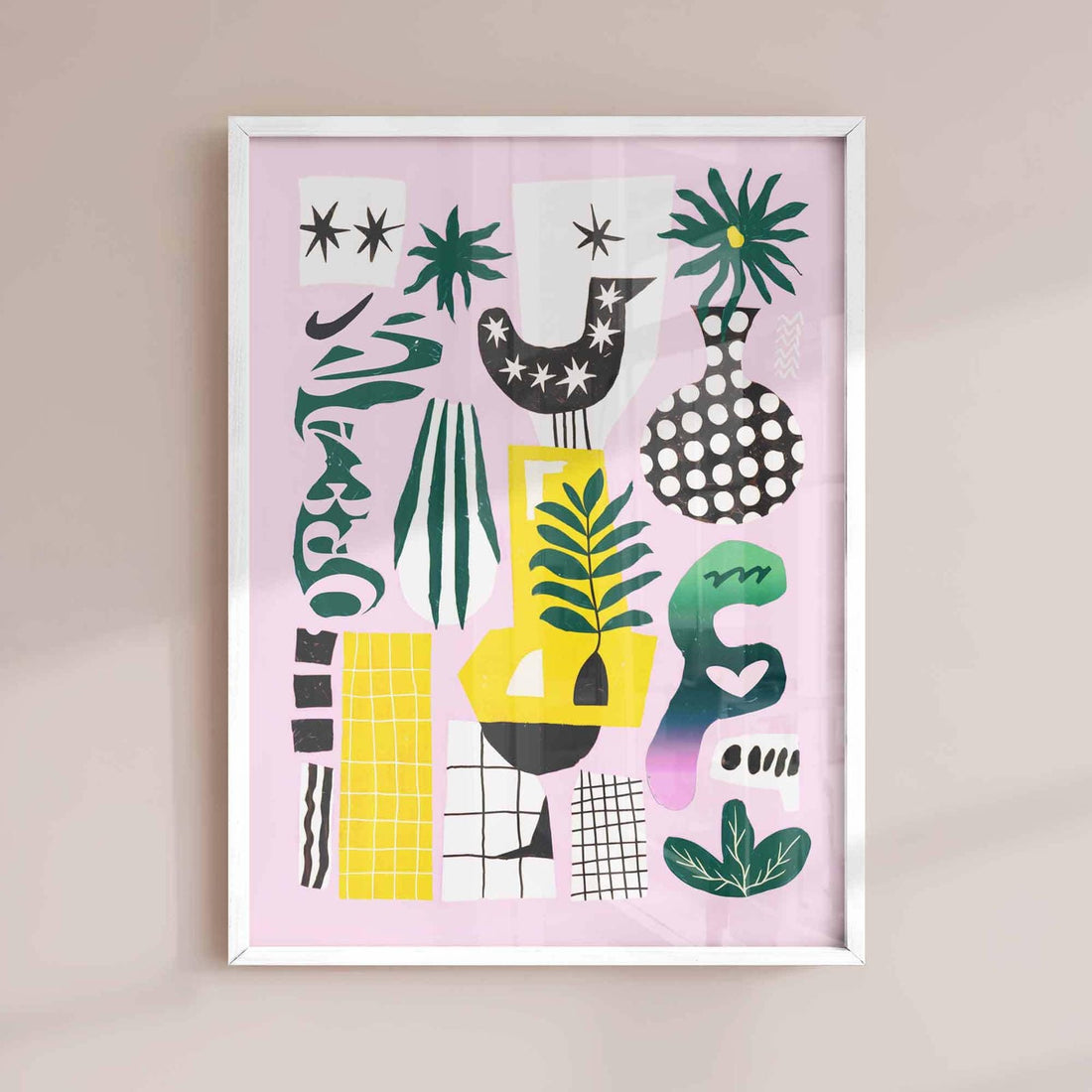 Abstract Botanical Wall Art Print framed white