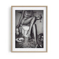 oak framed poster print featuring after the party artwork with monochrome palette and boutique hotel aesthetic by After Hours Gallery