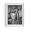Part girl on the toilet bathroom fashion black and white wall art framed print white frame