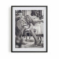 black framed poster print featuring the lion's muse artwork with monochrome tones and editorial fashion styling by Afterhours Gallery