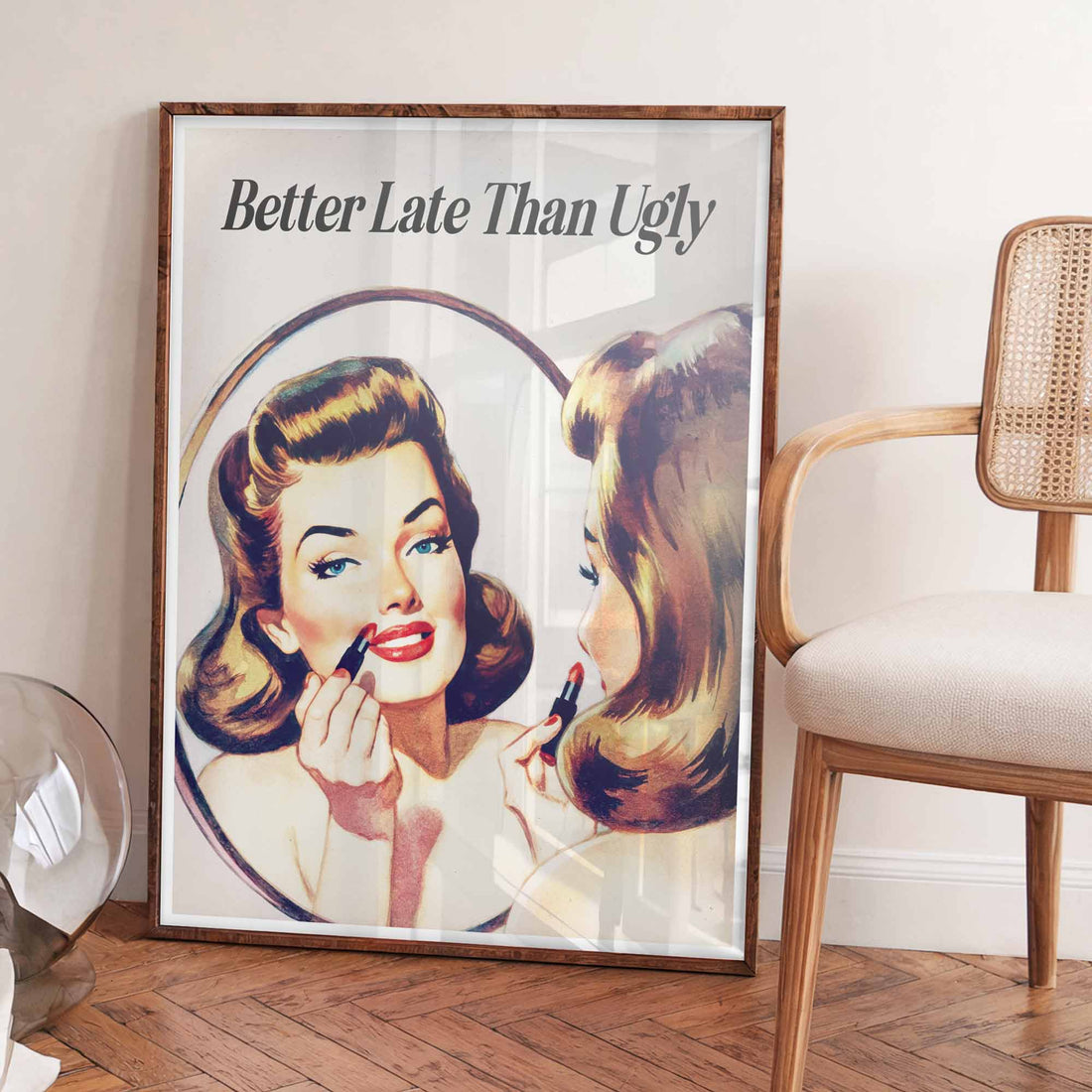 Retro vanity wall art poster woman lipstick