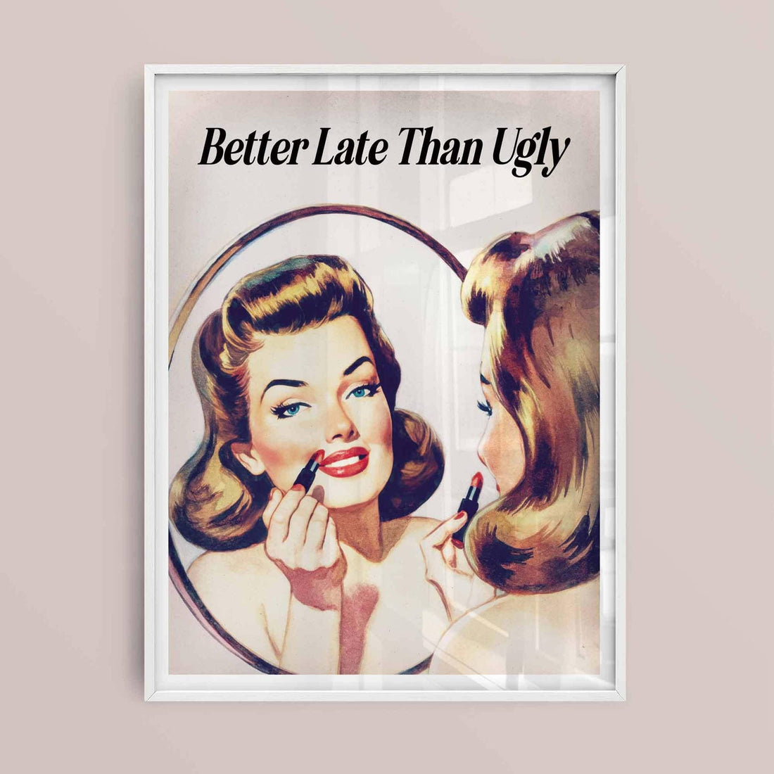Retro vanity wall art poster woman lipstick
