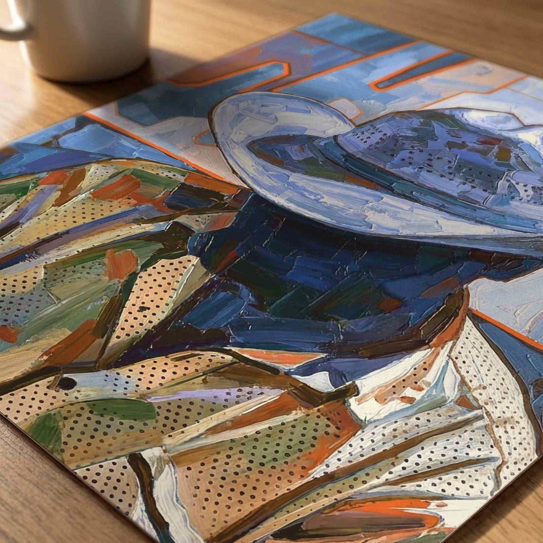 blue cowboy abstract western wall art framed oak print modern cowboy poster