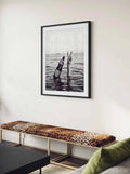 champagne peace sign girl in the sea luxury black and white aesthetic wall art print