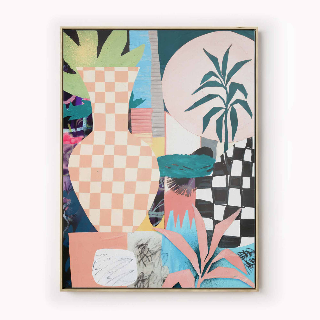 Chequered Bloom Abstract Collage Print | Nature Inspired Wall Art by Afterhours Gallery