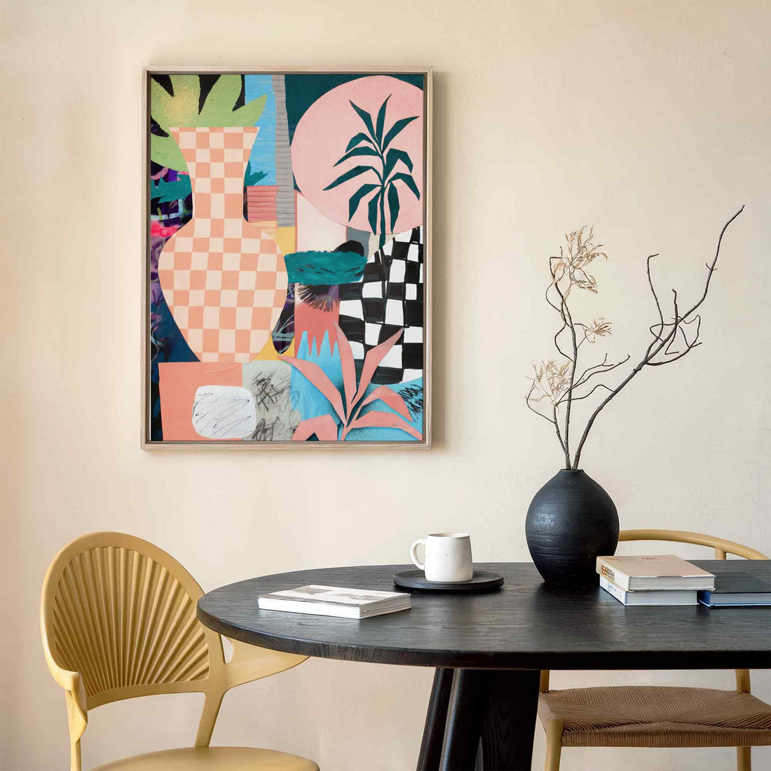 Chequered Bloom Abstract Collage Print | Nature Inspired Wall Art by Afterhours Gallery