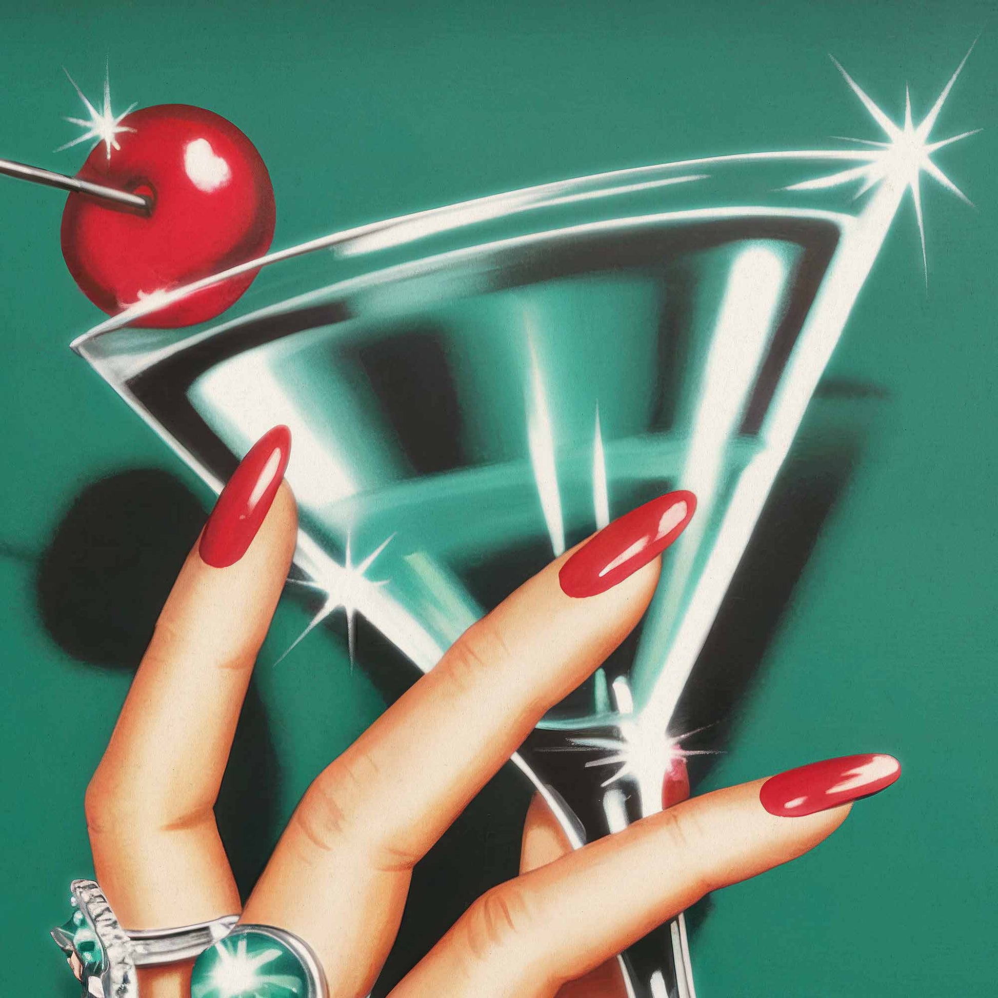 Cherry Luxe Martini Cocktail Art Print | Retro Glamour Wall Art | Afterhours Gallery detail