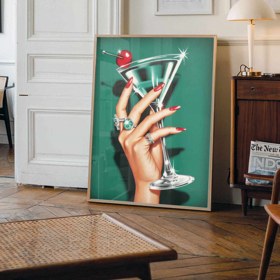 Cherry Luxe Martini Cocktail Art Print | Retro Glamour Wall Art | Afterhours Gallery