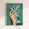 Cherry Luxe Martini Cocktail framed Art Print oak | Retro Glamour Wall Art | Afterhours Gallery