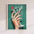 Cherry Luxe Martini Cocktail framed Art Print white | Retro Glamour Wall Art | Afterhours Gallery