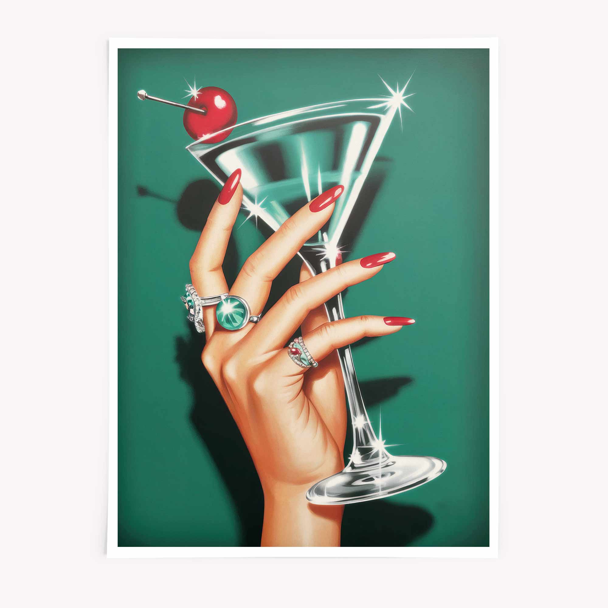 Cherry Luxe Martini Cocktail Art Print | Retro Glamour Wall Art | Afterhours Gallery