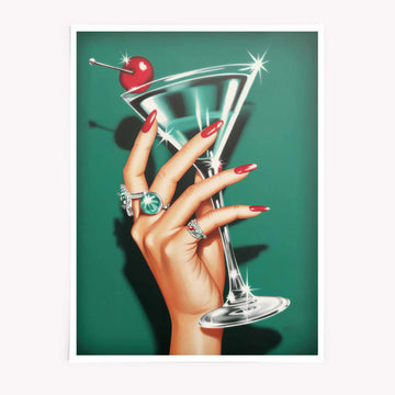 Cherry Luxe Martini Cocktail Art Print | Retro Glamour Wall Art | Afterhours Gallery