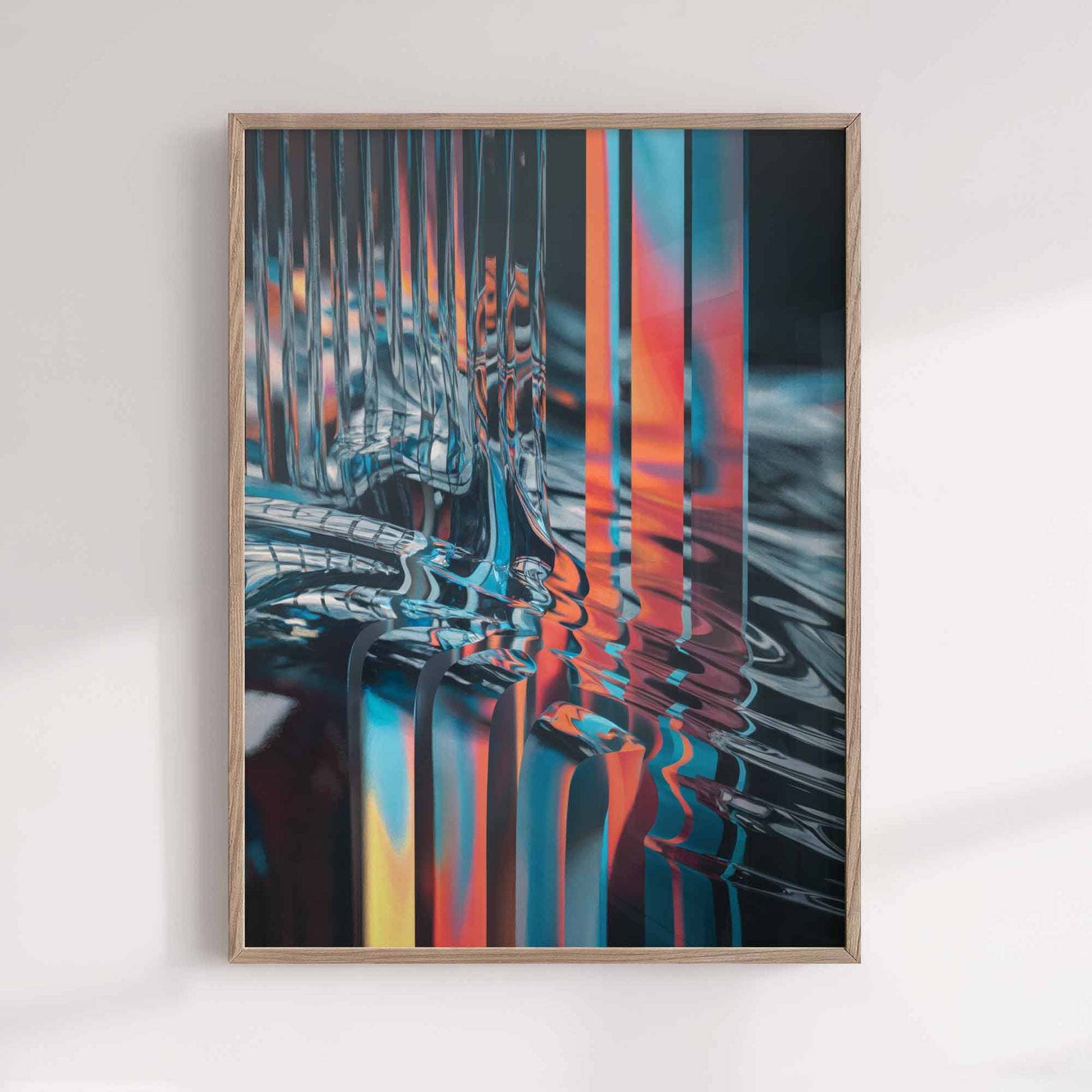 Surreal abstract glass artwork with refracted colour, liquid distortion, and glitch-inspired textures
