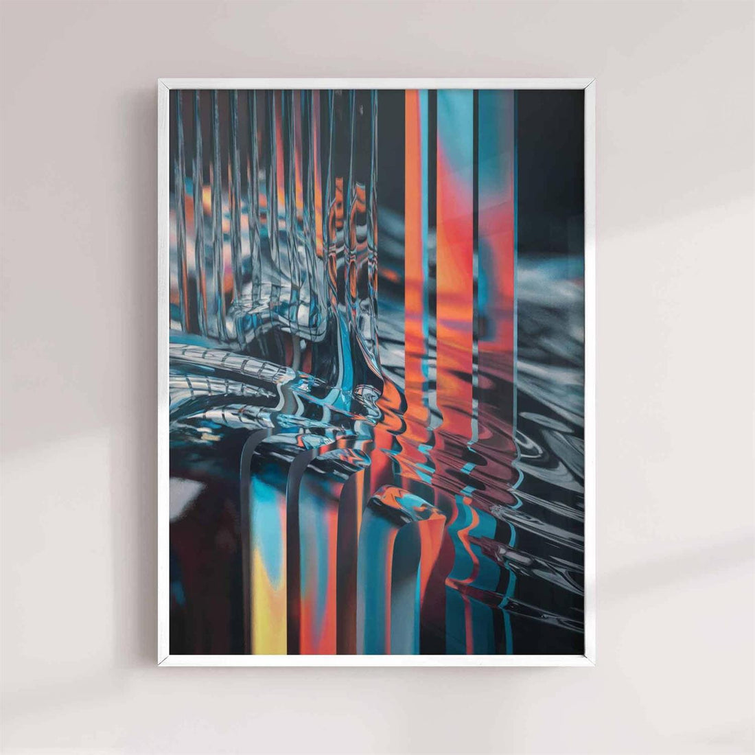 Surreal abstract glass artwork with refracted colour, liquid distortion, and glitch-inspired textures