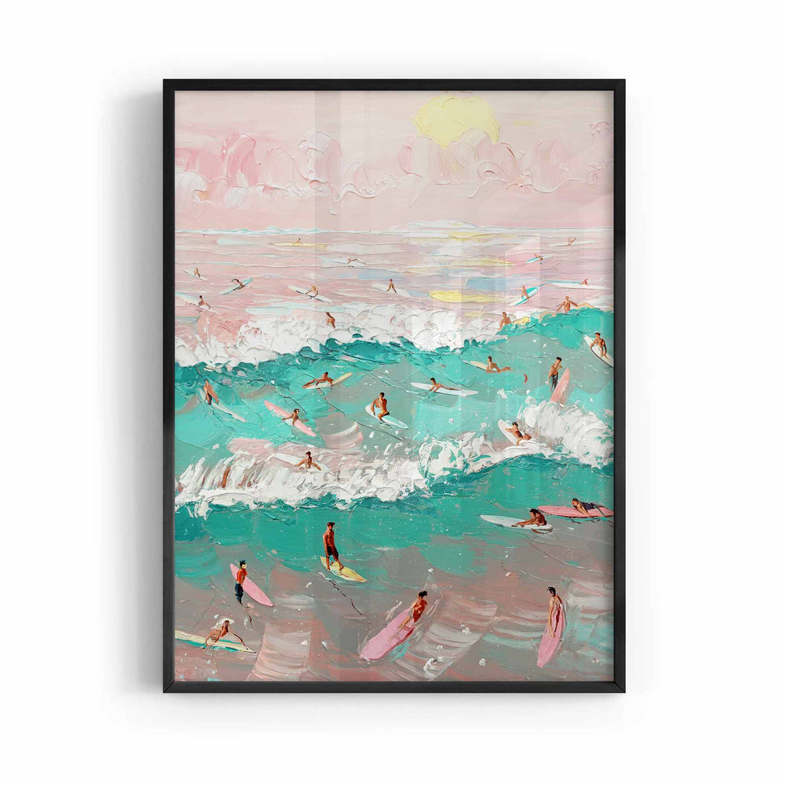Coastal Surfing surfers painting pink and blue black frame
