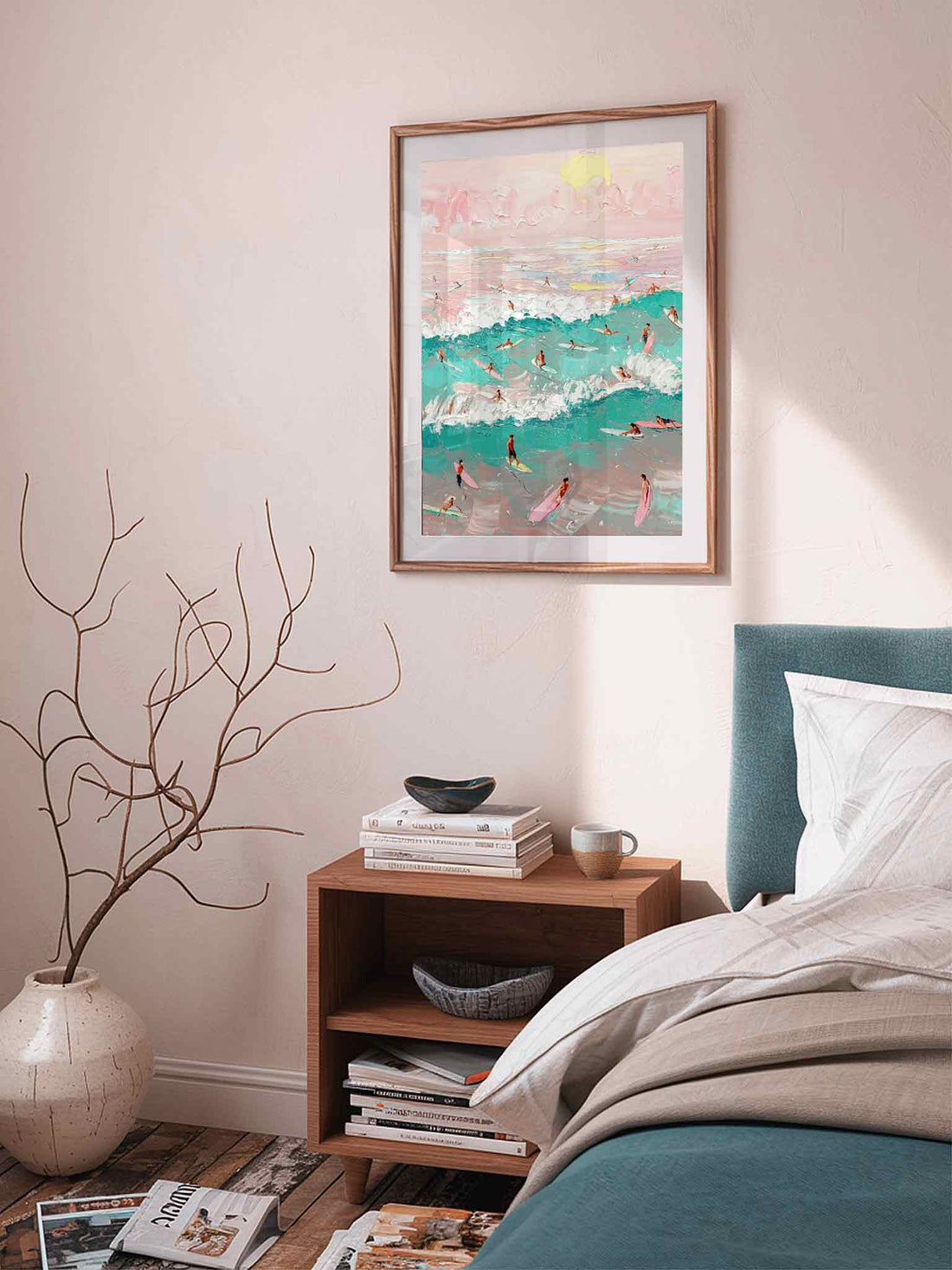 Coastal Surfing surfers painting pink and blue black frame