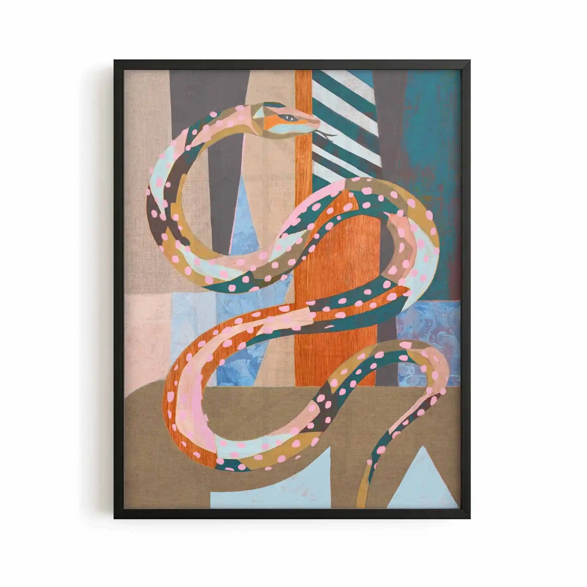 Boho Desert Ritual print abstract snake artwork rustic palette framed print black