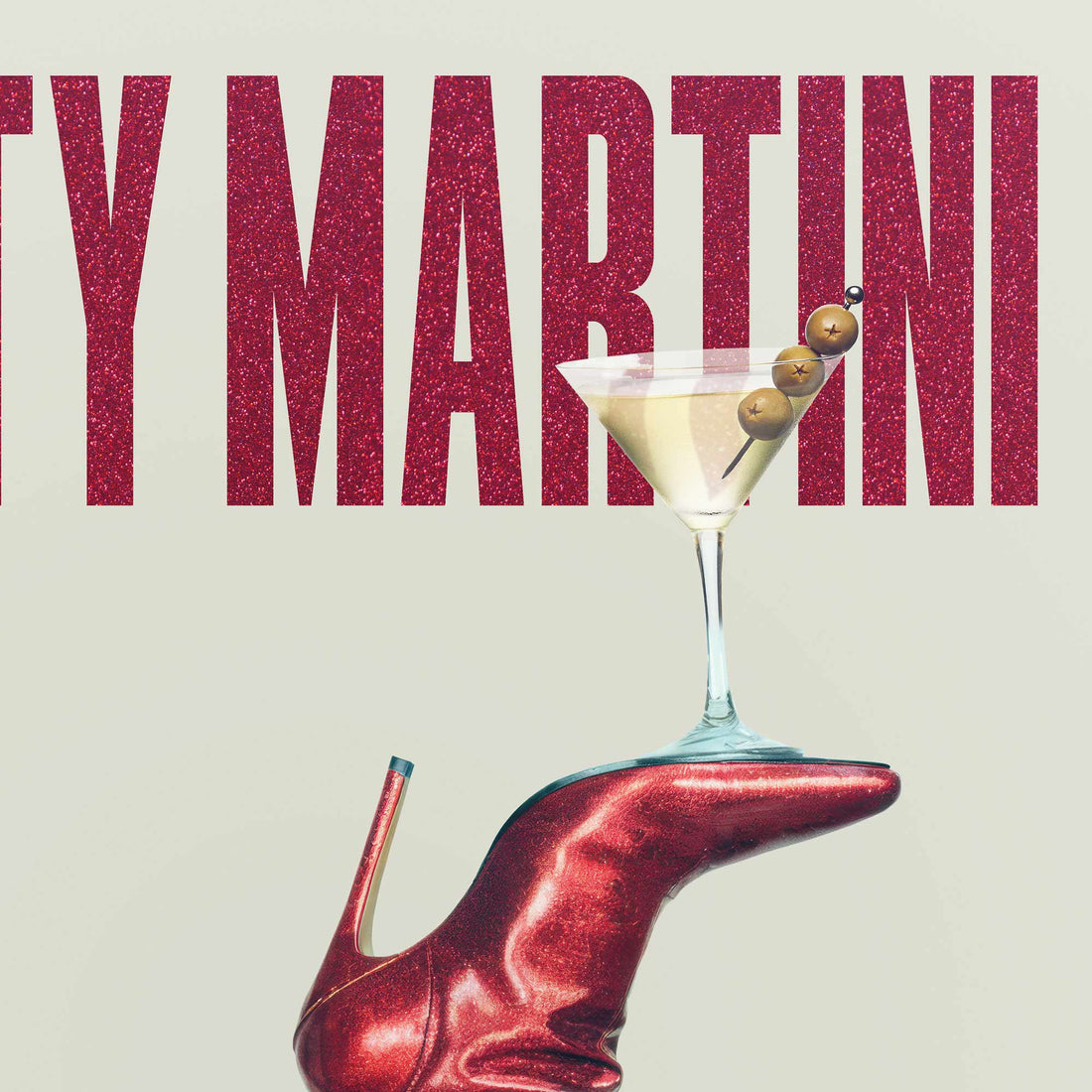 Dirty Martini poster with red boots and cocktail glass