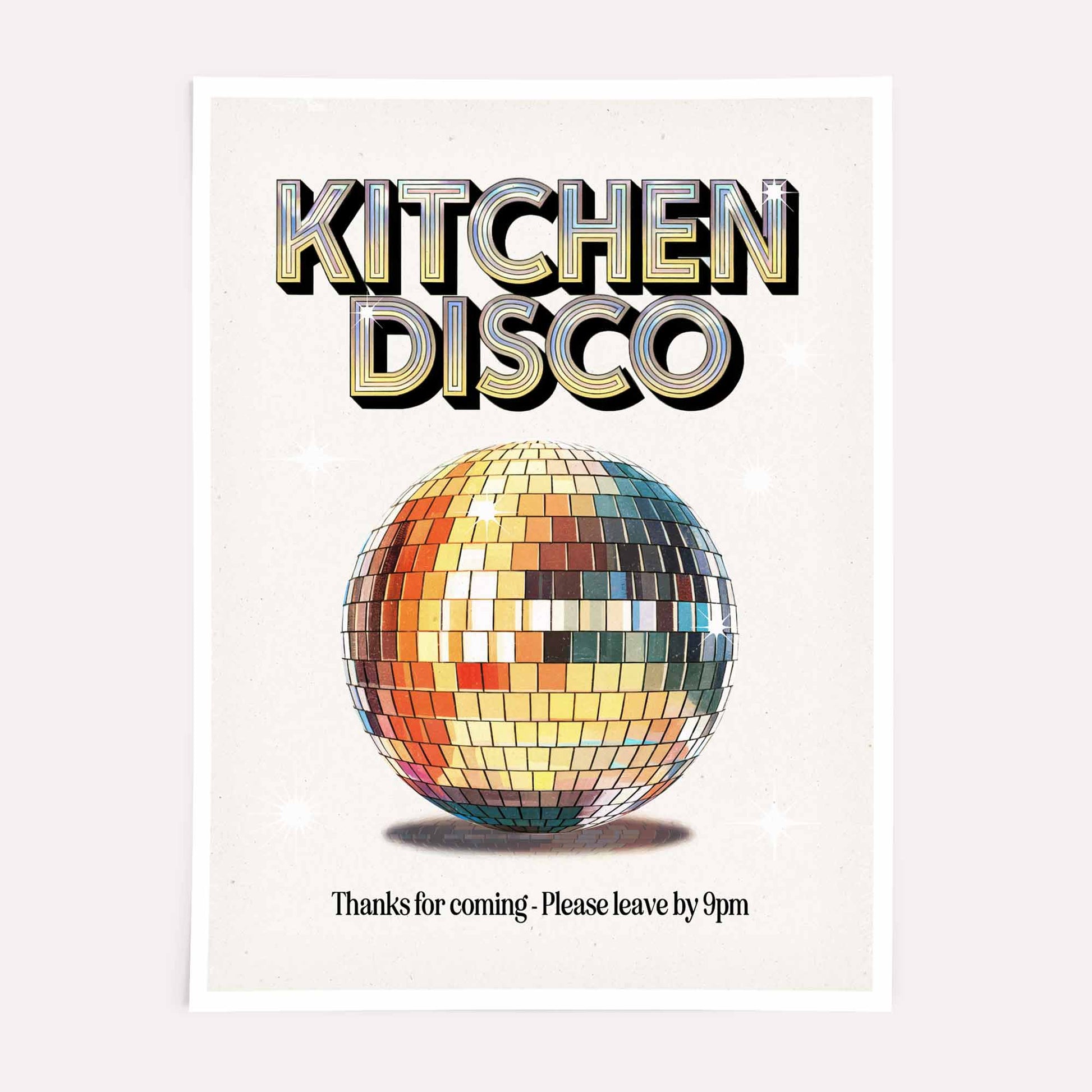 Kitchen Disco Print with Retro Glitterball and Slogan – Framed Wall Art