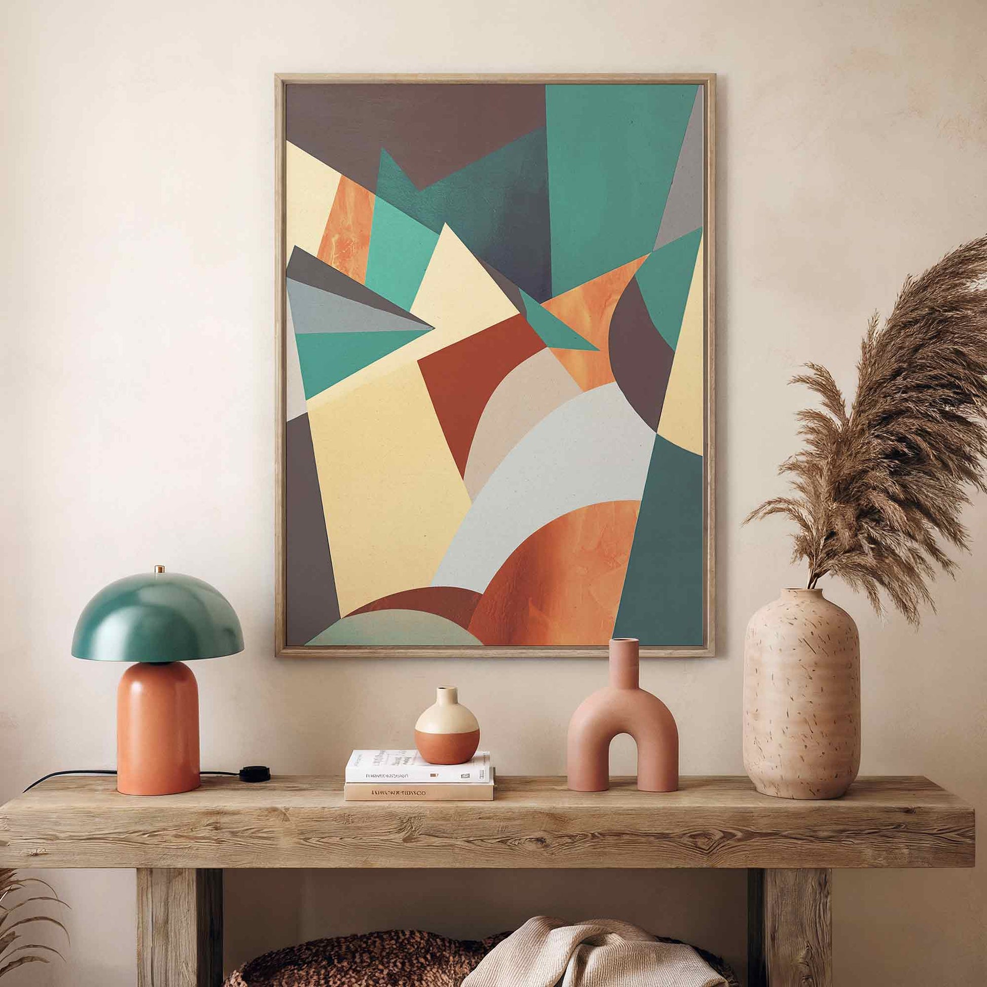 Modern geometric orange teal canvas wall art by Afterhours Gallery