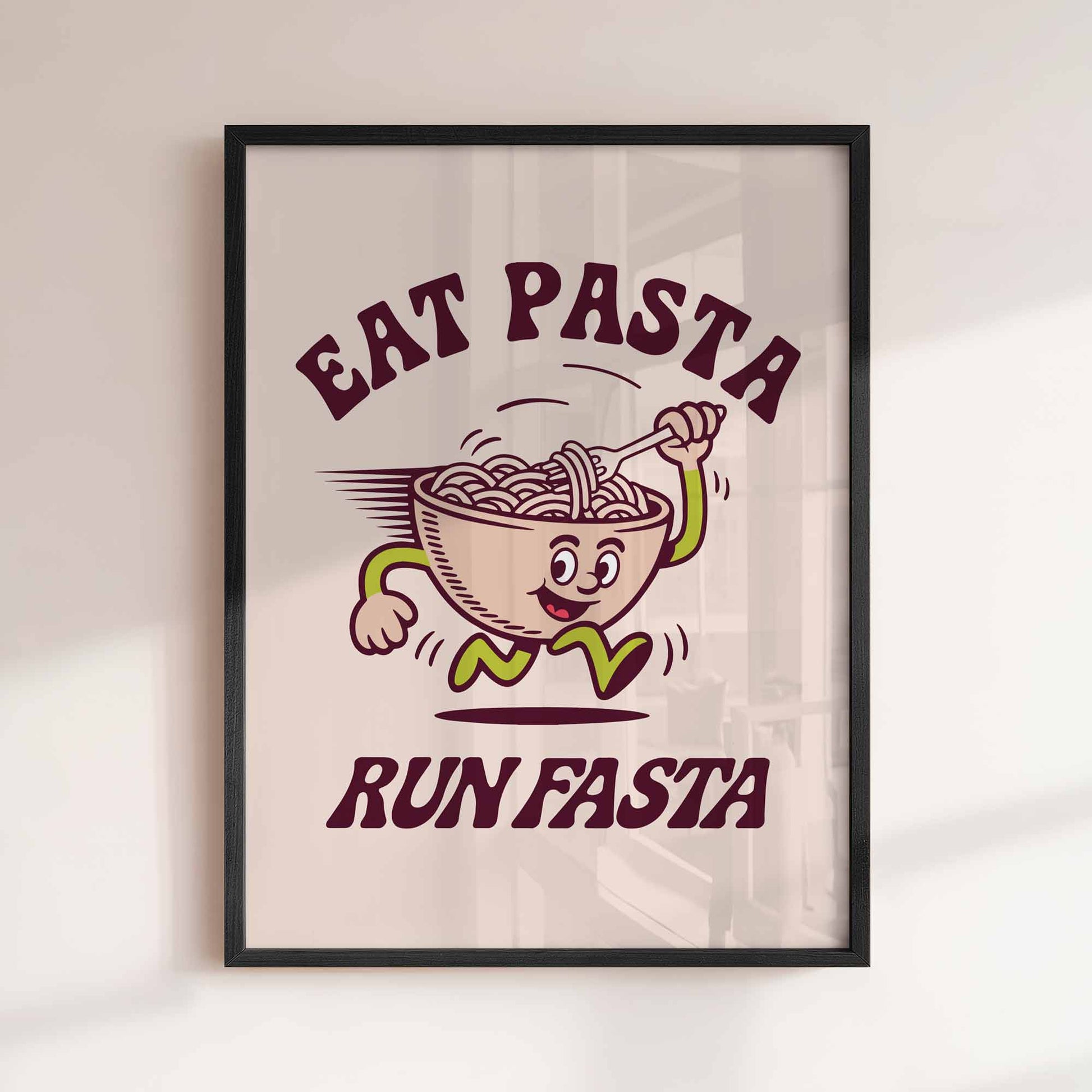 Trendy pasta framed print ideal for retro kitchen or home gym.