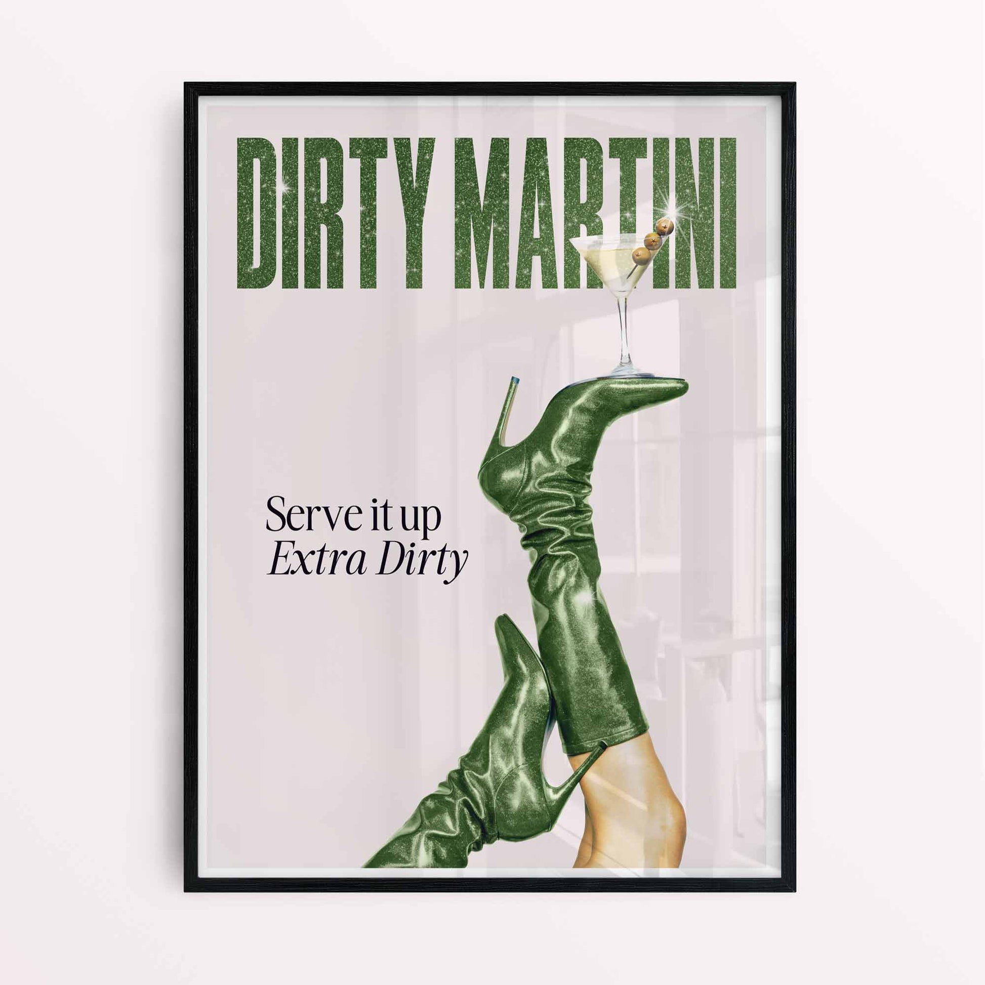 green dirt martini print black frame
